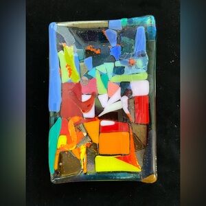 Handmade Fused Art Glass  RectangularTray  Original “Joyous Path 8”x5”
